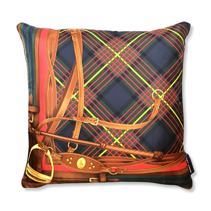Tartan Equestrian Vintage Silk Scarf Pillows 18"