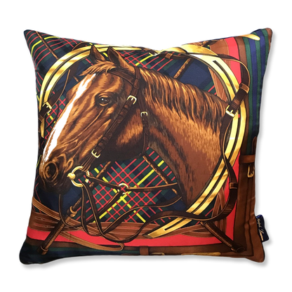 Tartan Equestrian Vintage Silk Scarf Pillows 18"