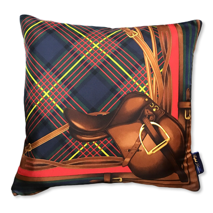 Tartan Equestrian Vintage Silk Scarf Pillows 18"