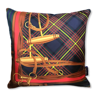Tartan Equestrian Vintage Silk Scarf Pillows 18"