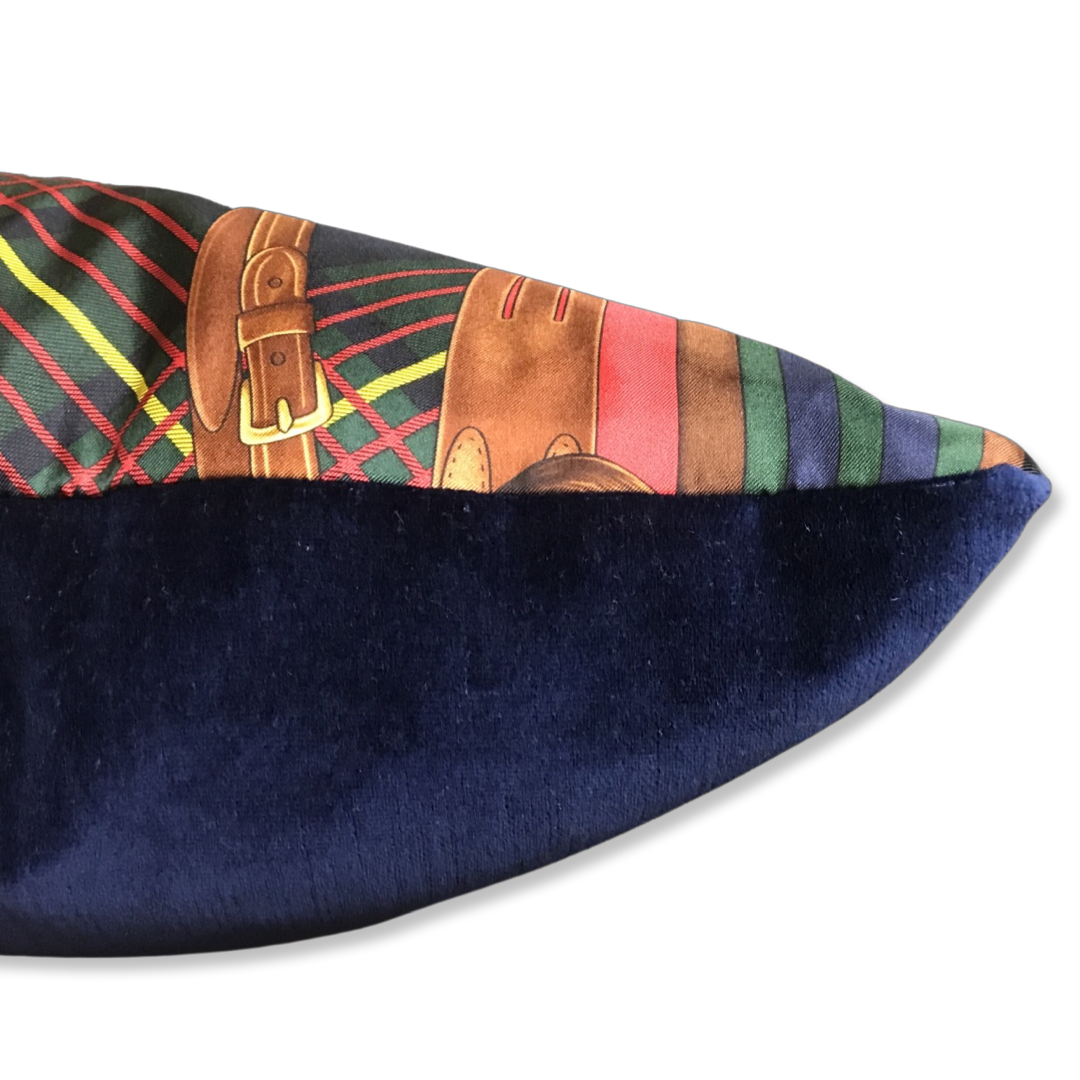 Tartan Equestrian Vintage Silk Scarf Pillows 18"