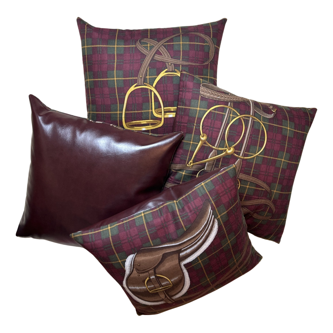 Tartan Equestrian Vintage Wool Scarf Pillows 22"
