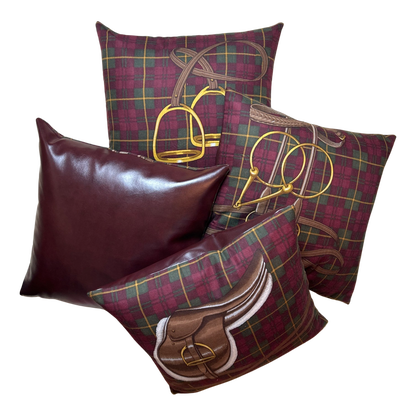 Tartan Equestrian Vintage Wool Scarf Pillows 22"
