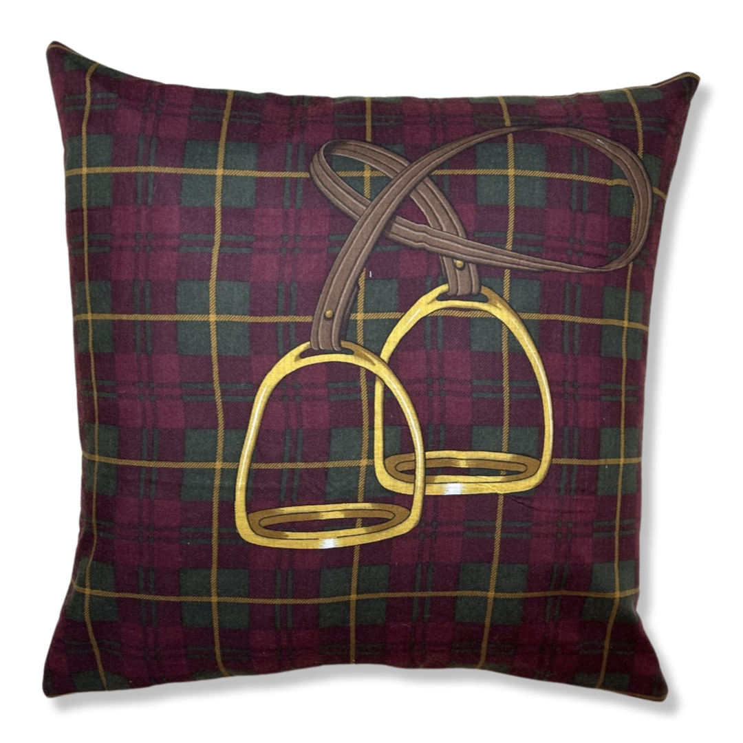 Tartan Equestrian Vintage Wool Scarf Pillows 22"