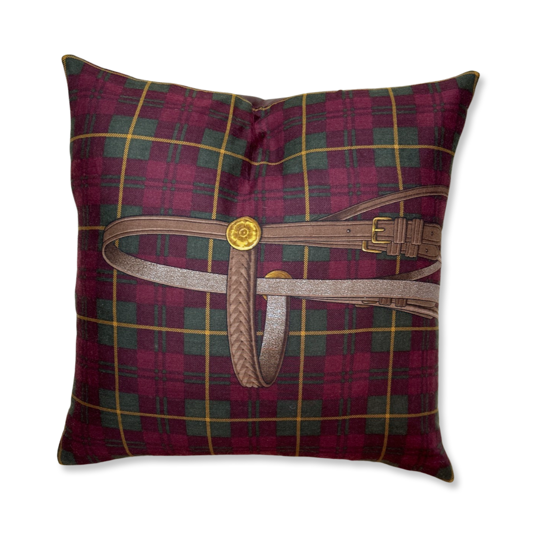 Tartan Equestrian Vintage Wool Scarf Pillows 22"