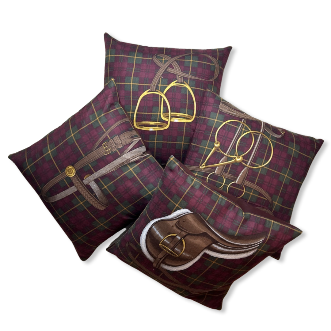 Tartan Equestrian Vintage Wool Scarf Pillows 22"