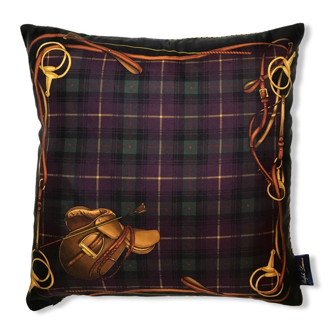 Tartan Saddle Vintage Silk Scarf Pillow 17"