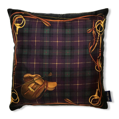 Tartan Saddle Vintage Silk Scarf Pillow 17"