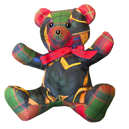 Equestrian Black Watch Vintage Silk Scarf Tender Teddy Bear
