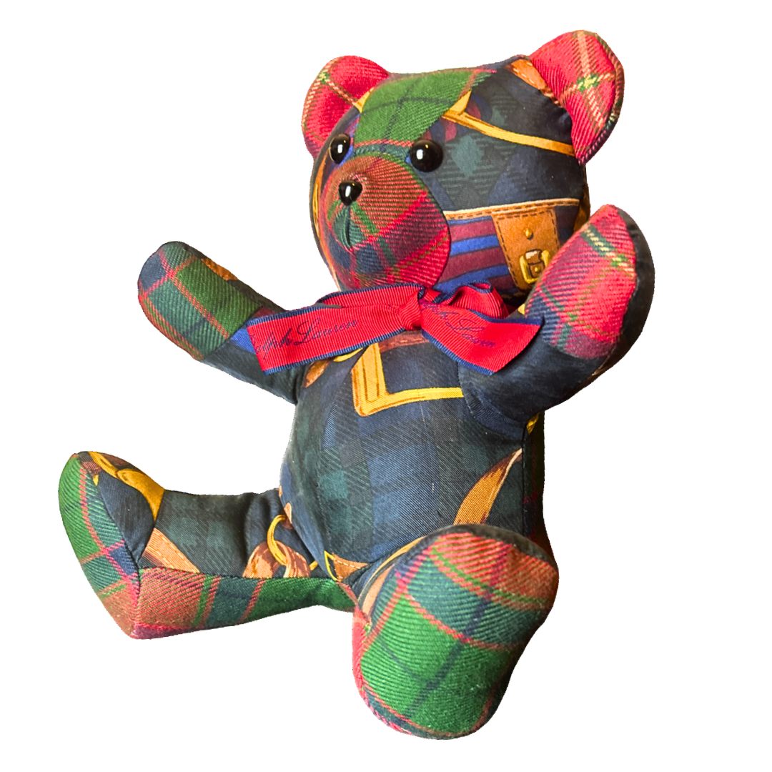 Equestrian Black Watch Vintage Silk Scarf Tender Teddy Bear