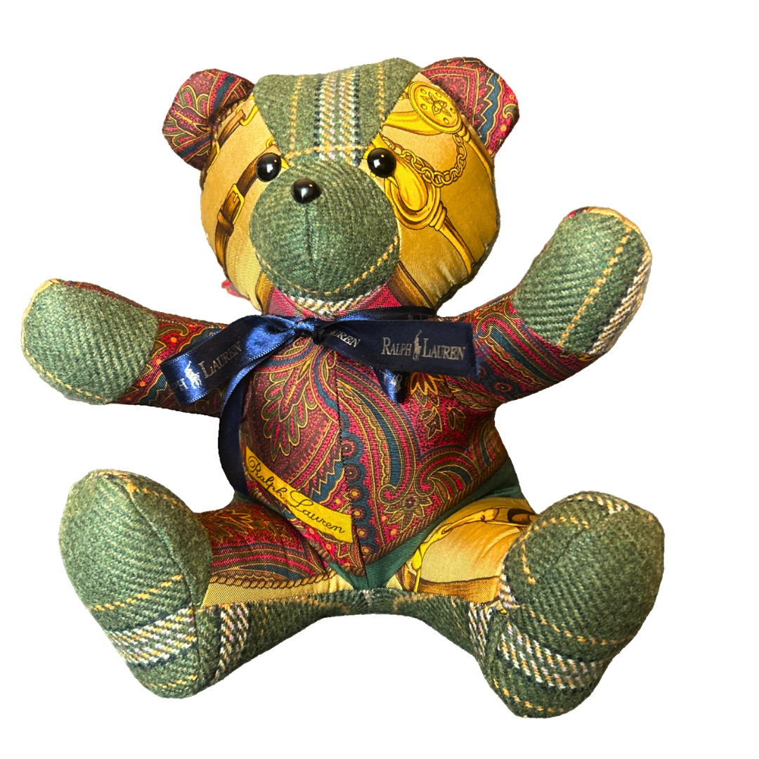 Equestrian Paisley Vintage Silk Scarf Tender Teddy Bear