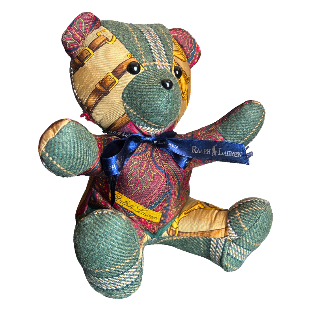 Equestrian Paisley Vintage Silk Scarf Tender Teddy Bear