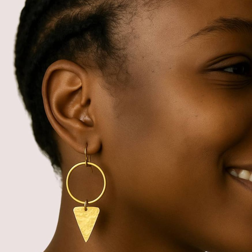 Circle Hoop with Triangle Drop Brass Earrings | Wema