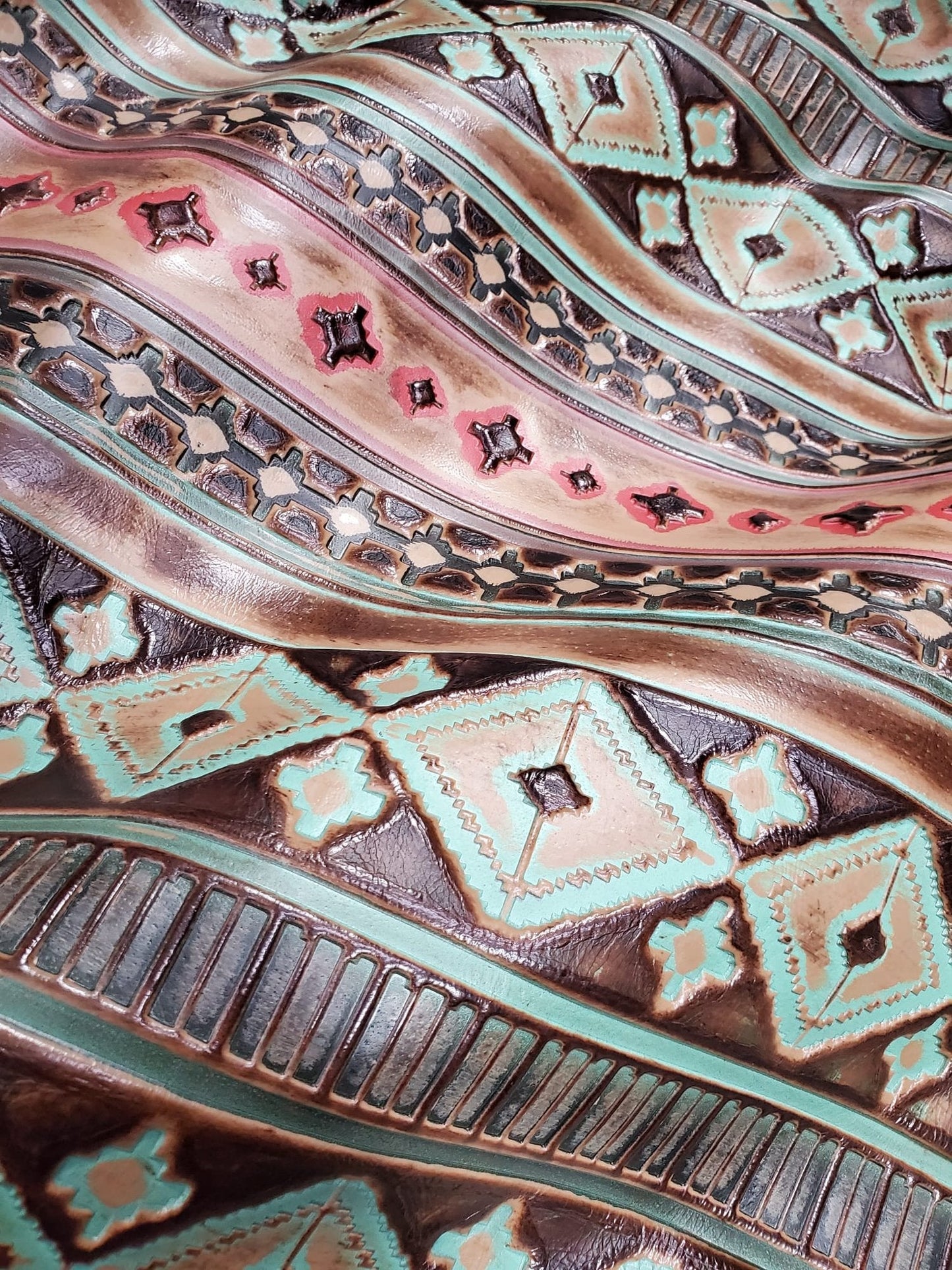 Rope Edge Turquoise Navajo Leather Belt Buckle 901q