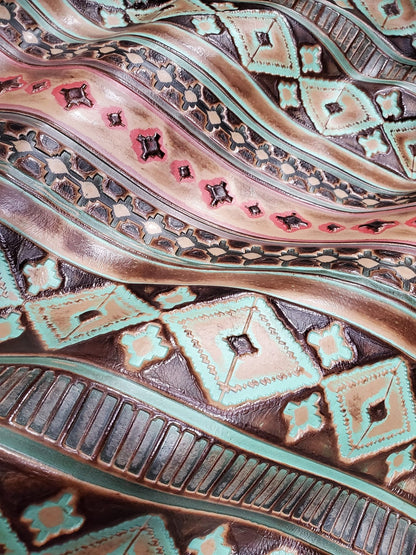 Rope Edge Turquoise Navajo Leather Belt Buckle 901q
