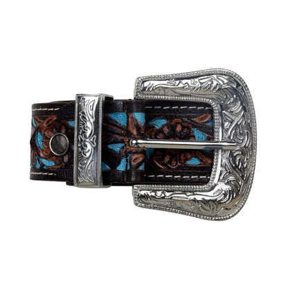 Myra Turquoise Floral Leather Belt with Antique Silver Buckle – Western Chic Women’s Accessory