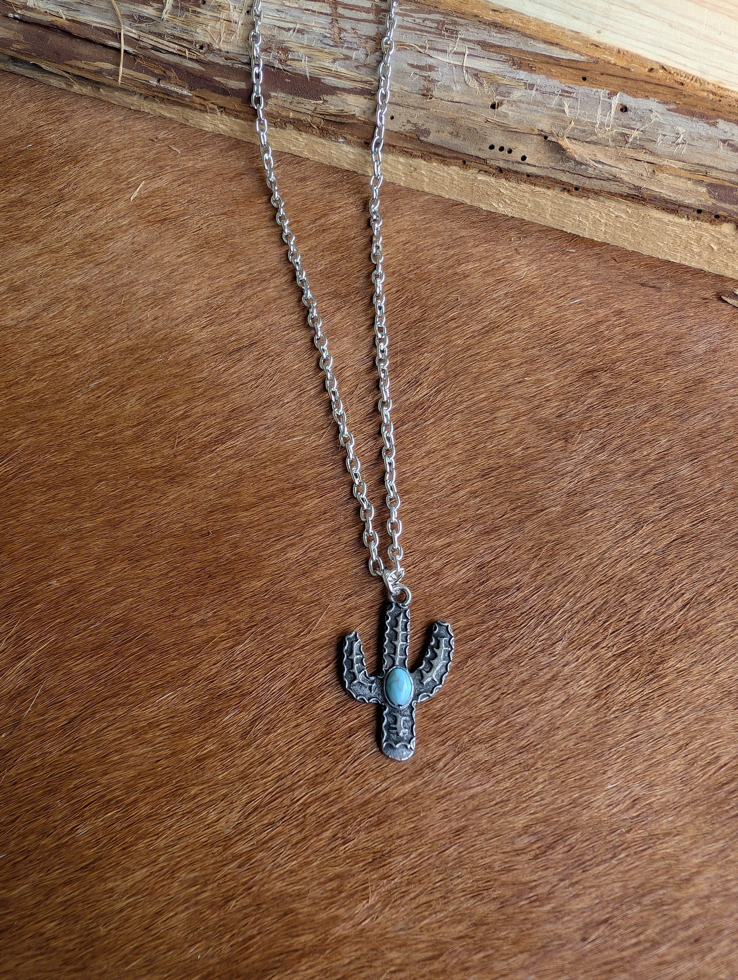 Turquoise Rhinestone Cactus Necklace – Vintage Western Jewelry