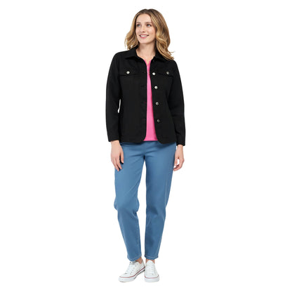 Women's Button Front Brushed Twill Jacket with Collar and Patch Pockets