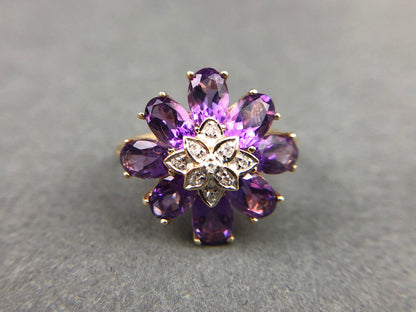 Vintage 10k Gold Amethyst and Diamond Ring. Vintage Gifts for Her.