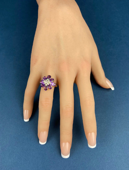 Vintage 10k Gold Amethyst and Diamond Ring. Vintage Gifts for Her.