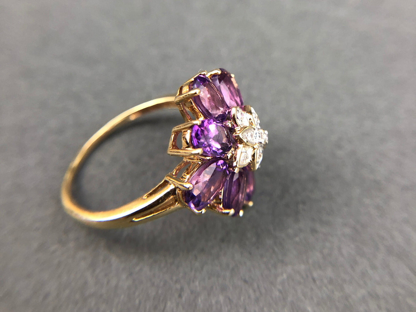 Vintage 10k Gold Amethyst and Diamond Ring. Vintage Gifts for Her.