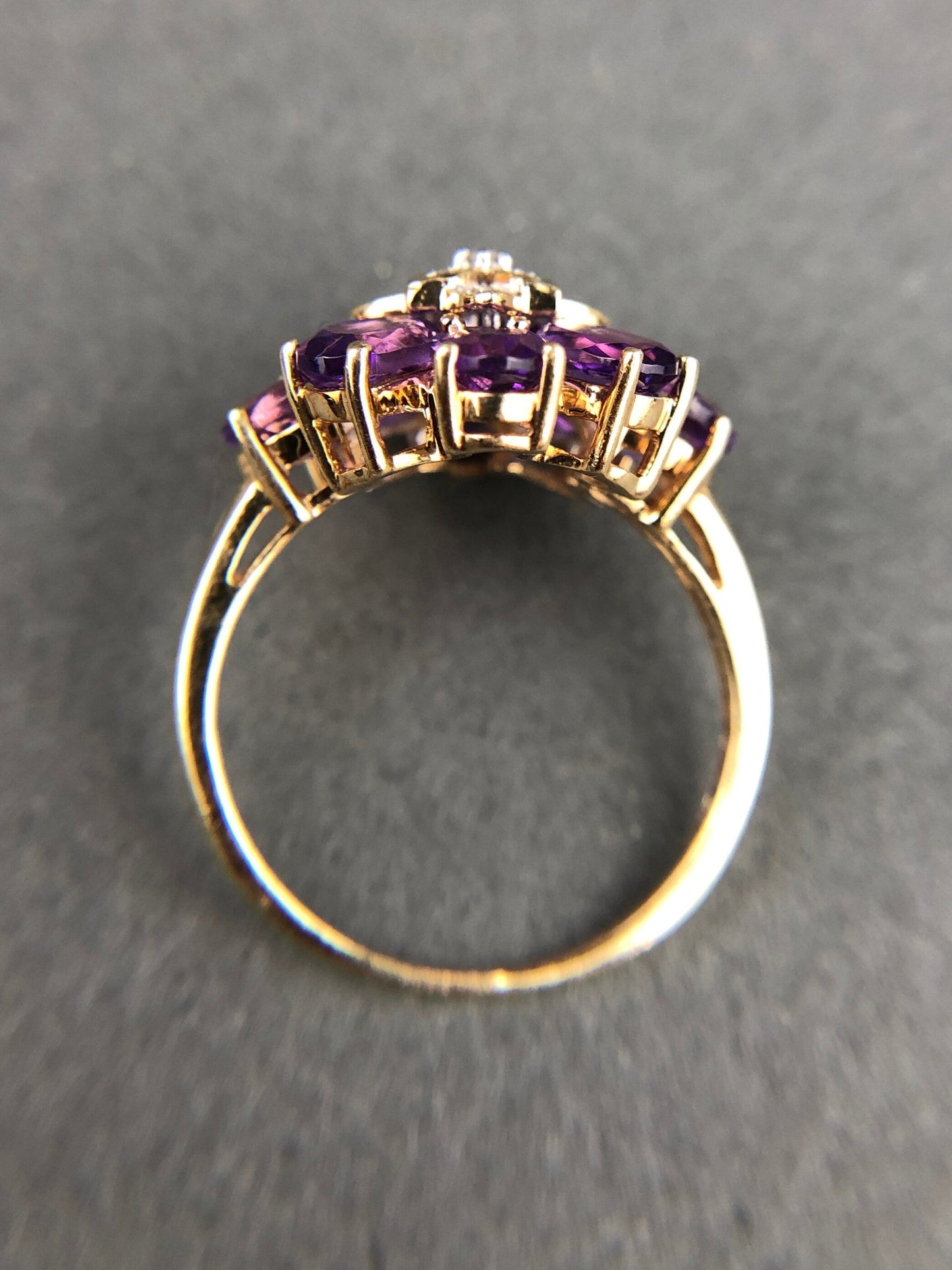 Vintage 10k Gold Amethyst and Diamond Ring. Vintage Gifts for Her.