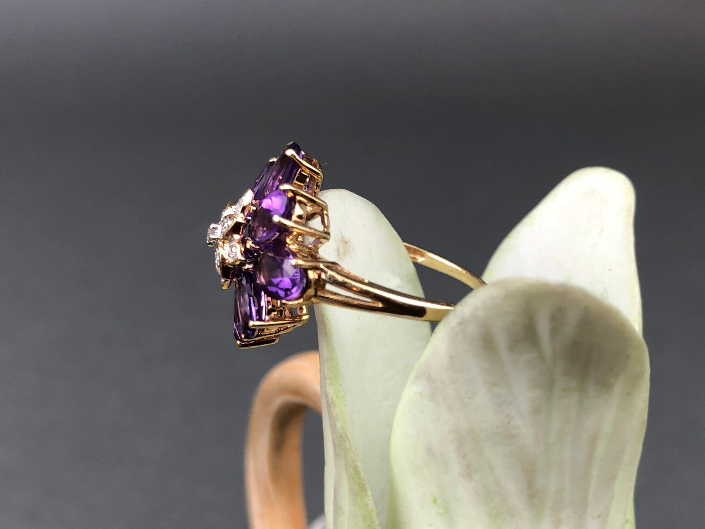 Vintage 10k Gold Amethyst and Diamond Ring. Vintage Gifts for Her.