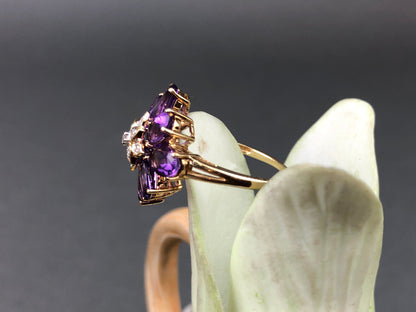 Vintage 10k Gold Amethyst and Diamond Ring. Vintage Gifts for Her.