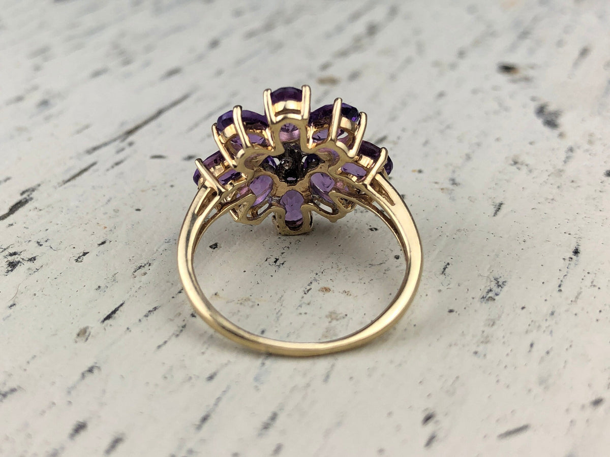 Vintage 10k Gold Amethyst and Diamond Ring. Vintage Gifts for Her.
