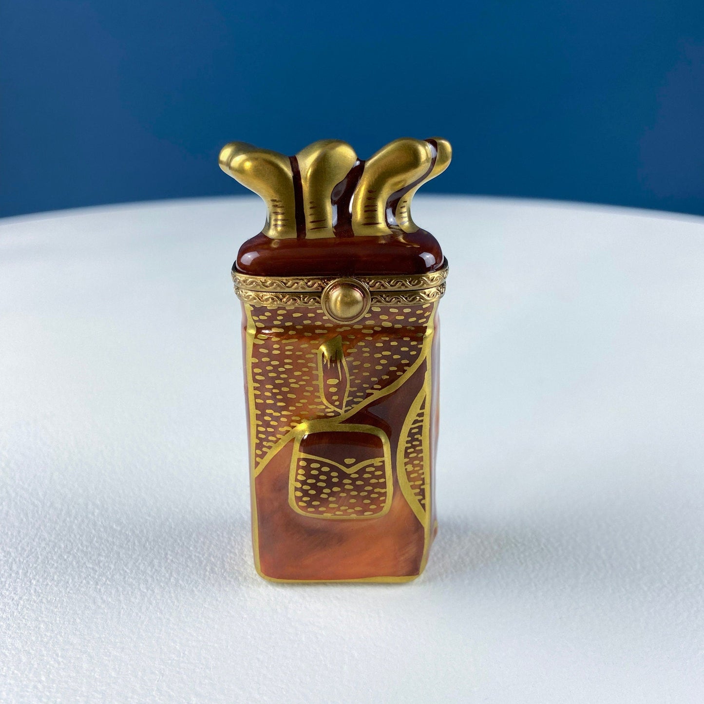 Golf Club Bag Collectible Porcelain Limoges Box.  Miniature Hand Painted Pill or Trinket Box. Gift for Golfing Dad, Buddy, Him Her.