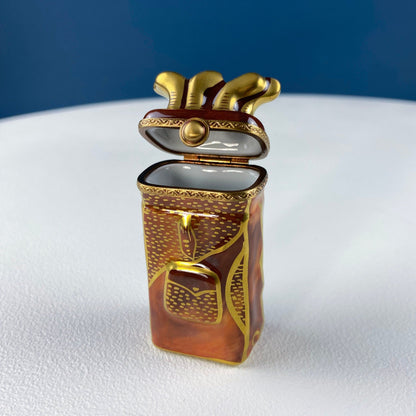 Golf Club Bag Collectible Porcelain Limoges Box.  Miniature Hand Painted Pill or Trinket Box. Gift for Golfing Dad, Buddy, Him Her.