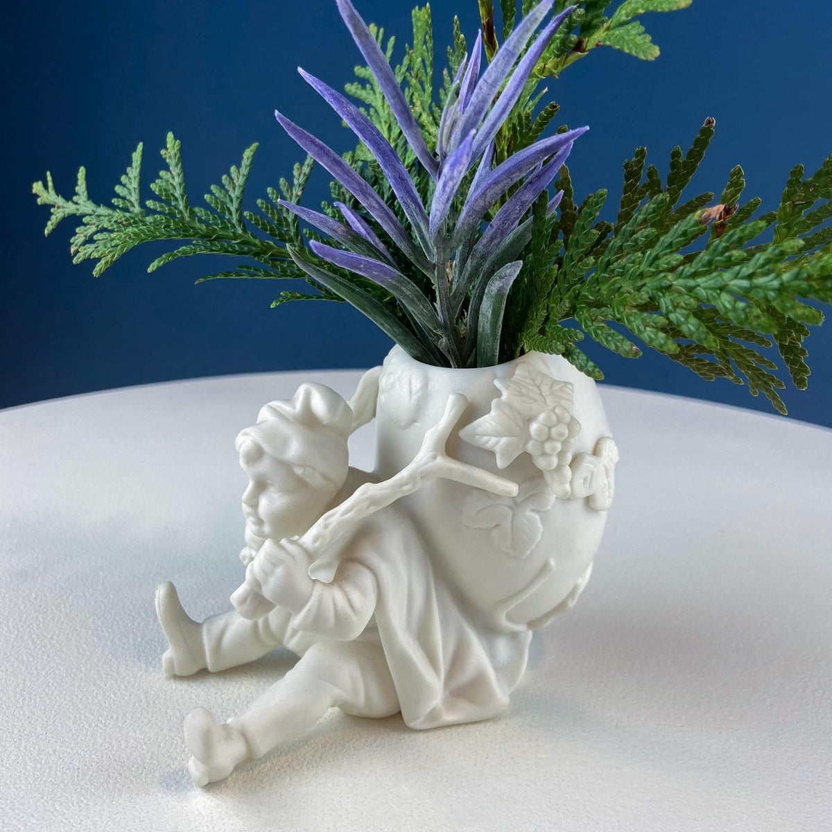 Vintage Lenwile Ardalt Porcelain Flower Vase: Boy with Wine Barrel