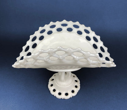 Banana Bowl. Westmoreland Vintage Milk Glass Pedestal Bowl. Reticulated Edge and Doric Stand. Table Centerpiece.