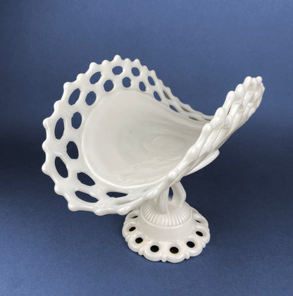 Banana Bowl. Westmoreland Vintage Milk Glass Pedestal Bowl. Reticulated Edge and Doric Stand. Table Centerpiece.
