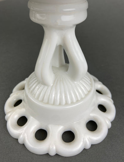 Banana Bowl. Westmoreland Vintage Milk Glass Pedestal Bowl. Reticulated Edge and Doric Stand. Table Centerpiece.