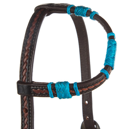 WD-RRSEH-T Turquoise Rawhide Rope Tooled Single Ear Headstall