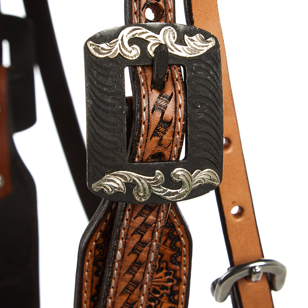 WD-SBH3 Turquoise And Rust Embossed Beadwork Browband Headstall