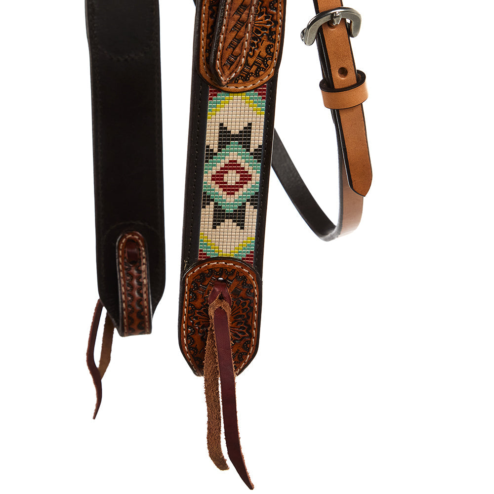 WD-SBH3 Turquoise And Rust Embossed Beadwork Browband Headstall