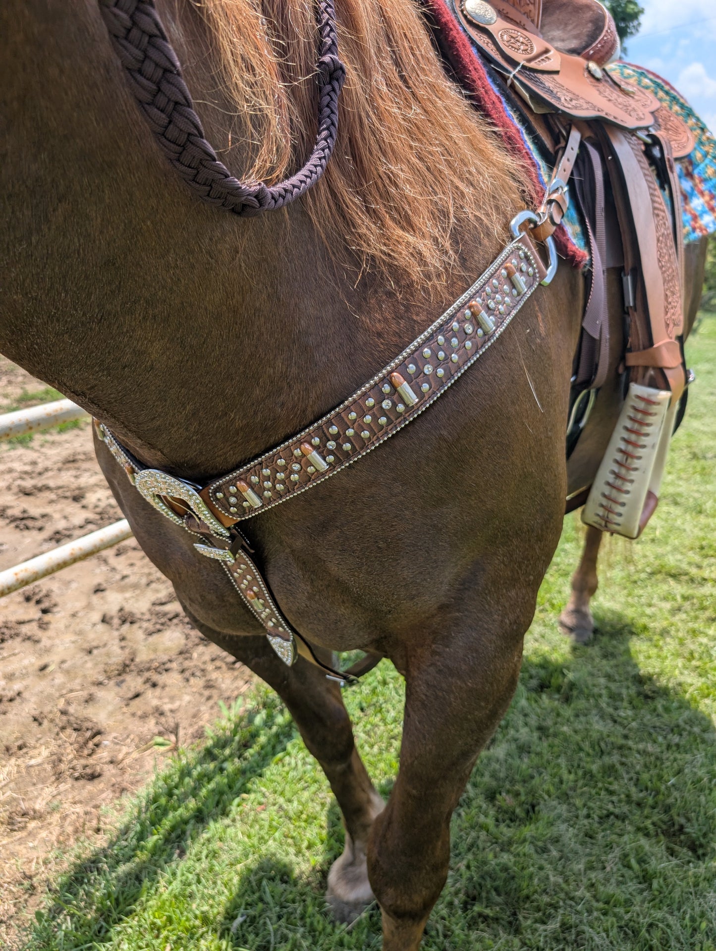Remington Single Ear Headstall & Breast Collar Set – Crystal Accents & Bullet Conchos
