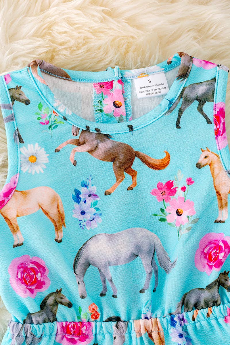 MULTI-PRINTED HORSE ROMPER W/FLOWER PRINT