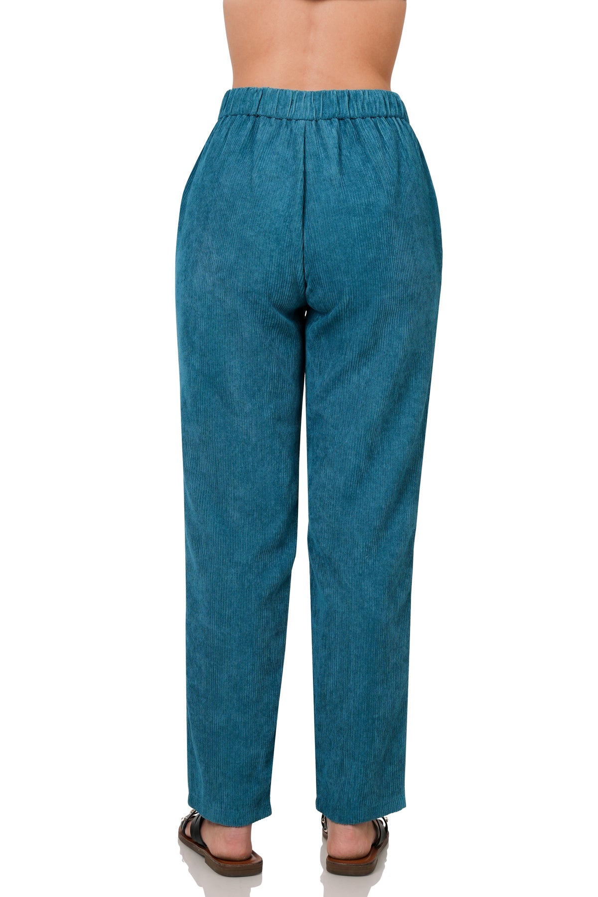 Women’s High Rise Corduroy Pants – Elastic Waistband & Side Pockets