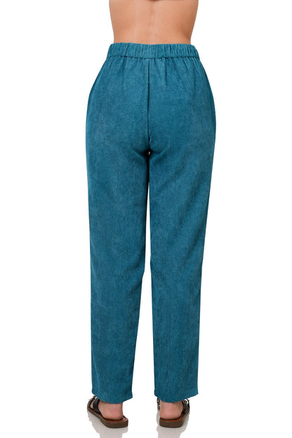 Women’s High Rise Corduroy Pants – Elastic Waistband & Side Pockets