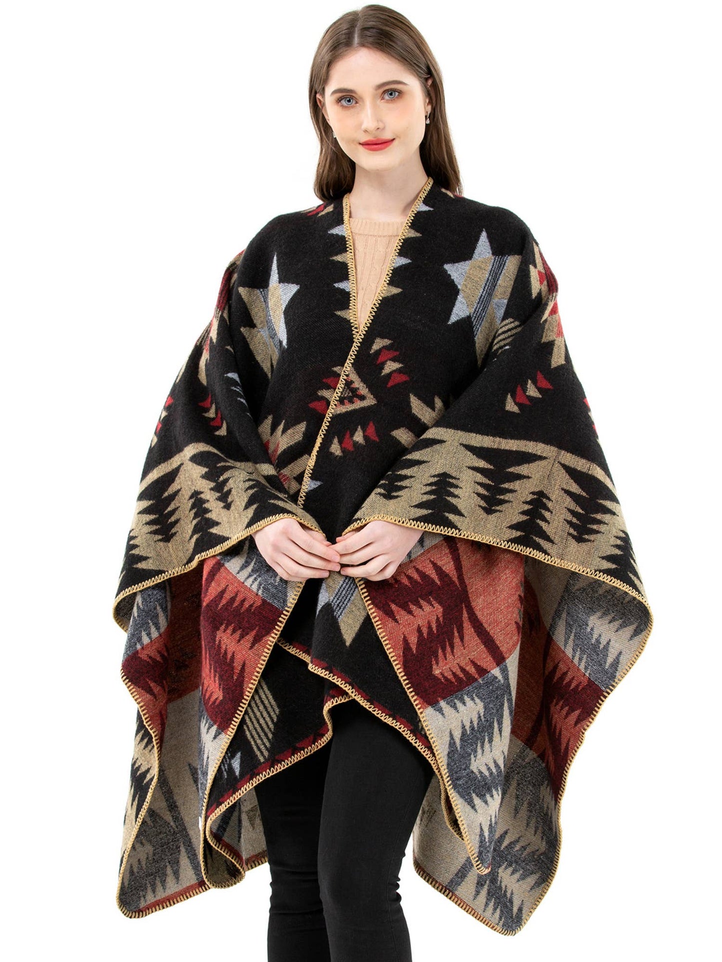 Women's Wrap Shawl Long Cardigan Aztec