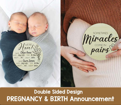 Wooden Twins Announcement Sign for Hospital