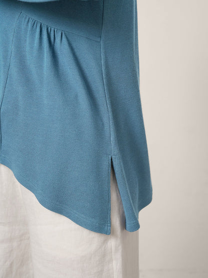 Wool-Blend Sweetheart Pleated Long Sleeve Top AMBER