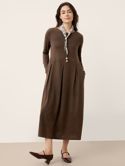 Wool Arc-Panel Sculpted Pleats Maxi Dress CALISTA