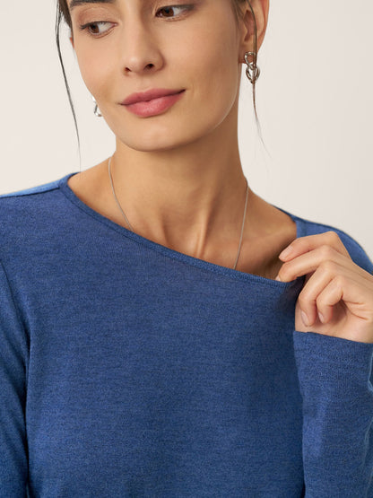 Wool Asymmetric Buttoned Long Sleeve Top LUCIE