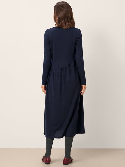Wool Asymmetric Curved-Cut Maxi Dress CALLIE