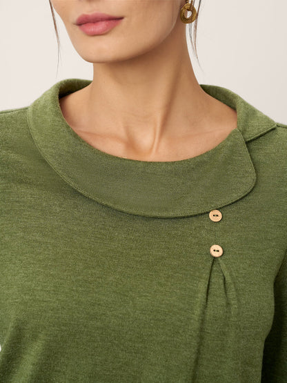 Wool Asymmetric Pleated Long Sleeve Top ARLETTE