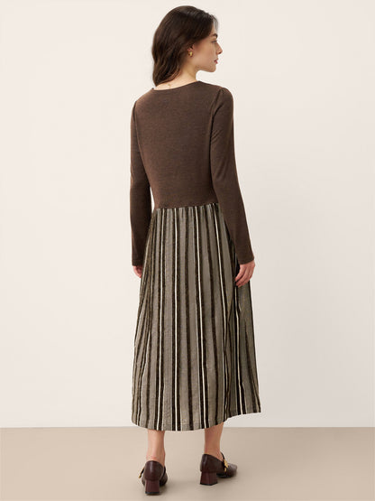 Wool Cotton Panel Crescent Waist Maxi Dress CORALINE